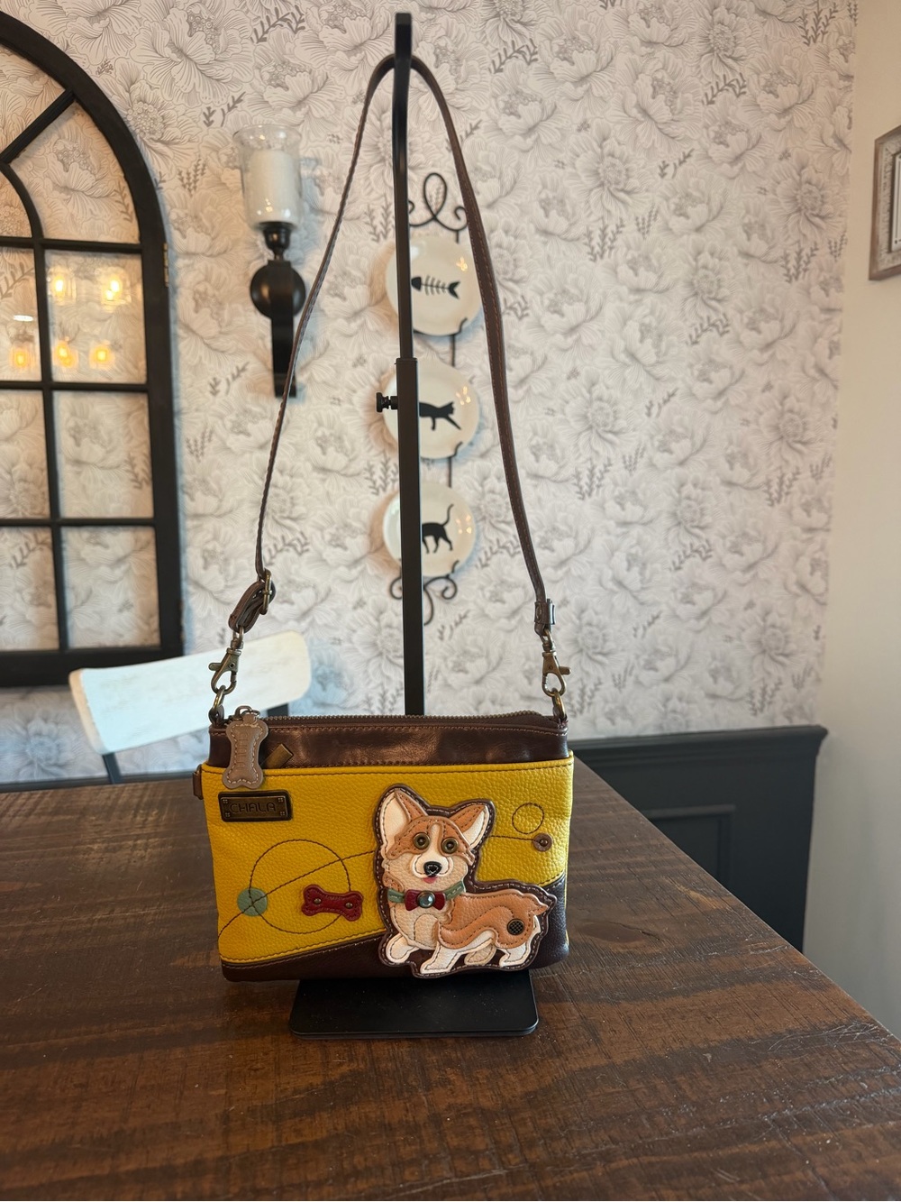 Chala Yellow & Brown Corgi Applique Crossbody Bag